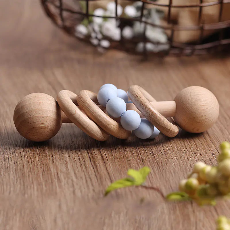 Premium Beech Wood Teething Rattle - Natural & Safe Baby Teether