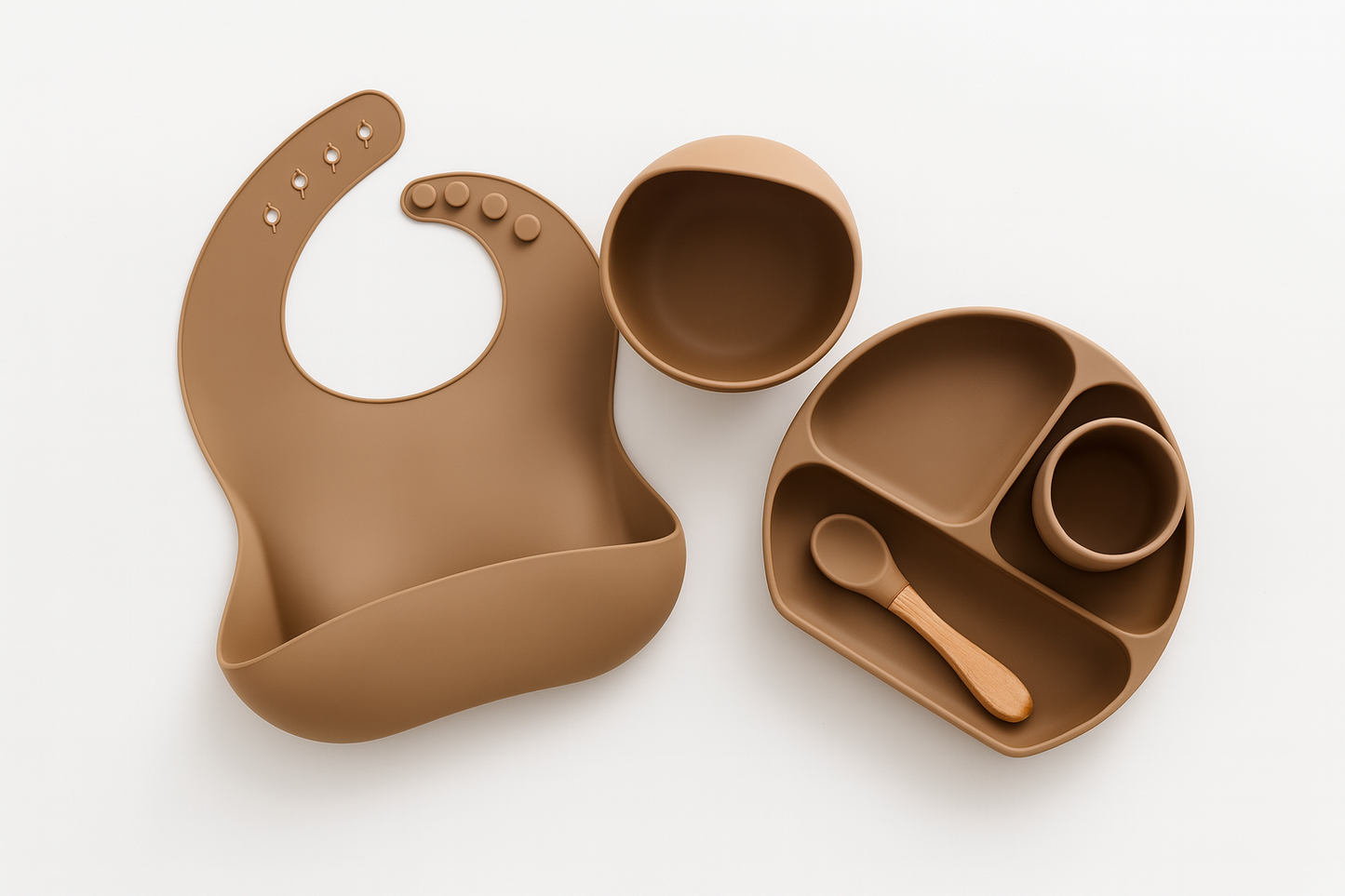 Brown Silicone Baby Feeding Set