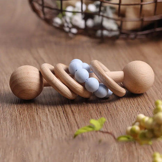 Premium Beech Wood Teething Rattle - Natural & Safe Baby Teether